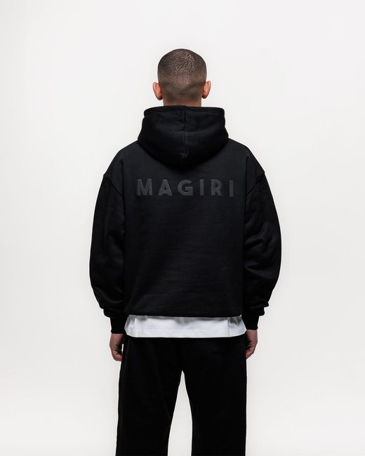 Magrit Black Core Puff Printed Hoodie for men