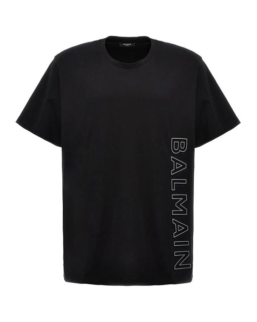 Balmain Black Embossed Vertical Logo T-Shirt for men