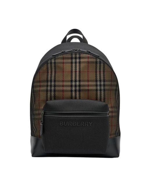 Burberry Black Mesh Checkered Backpack for men