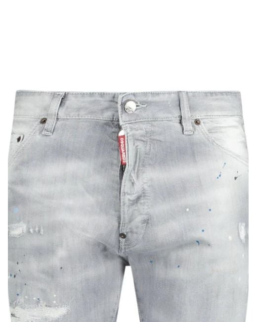 DSquared² Gray Cool Guy Paint Splash Ripped Slim Fit Jeans for men