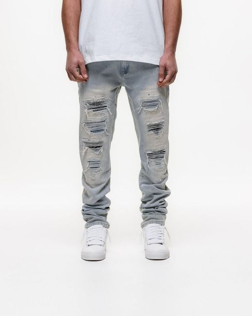 Magrit Gray Ripped Slim Jeans for men