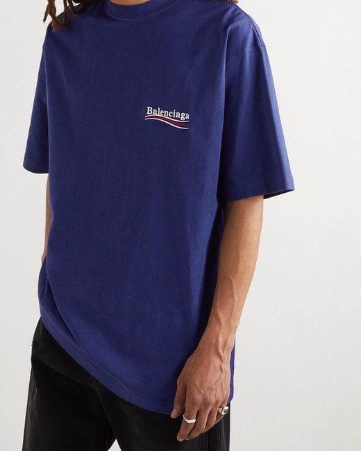 Balenciaga Blue Political Campaign Embroidered Logo T-Shirt for men