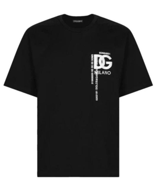 Dolce & Gabbana Black Dg Logo Embroidery And Prints T-Shirt for men