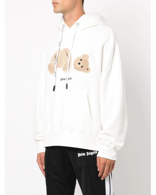 Palm Angels White Bear-print Hoodie for men