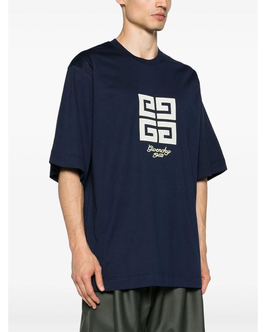Givenchy Blue 4G 1952 Embroidered Logo Oversized T-Shirt for men