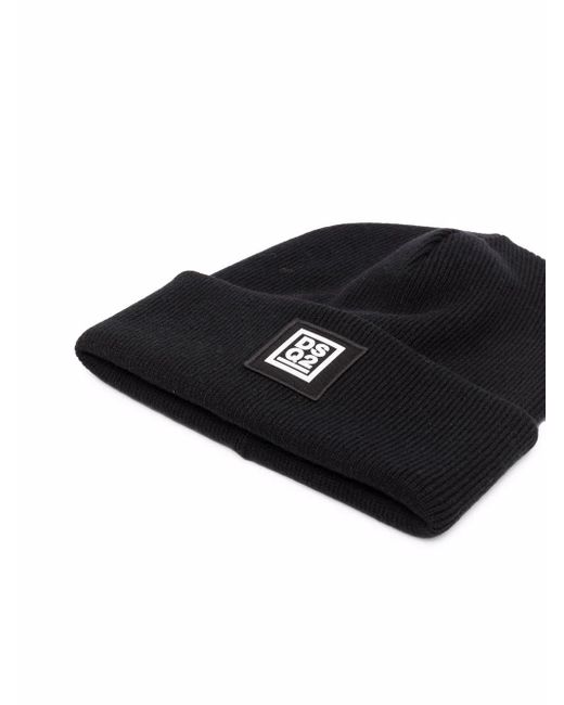 DSquared² Black Logo Patch Knitted Beanie for men