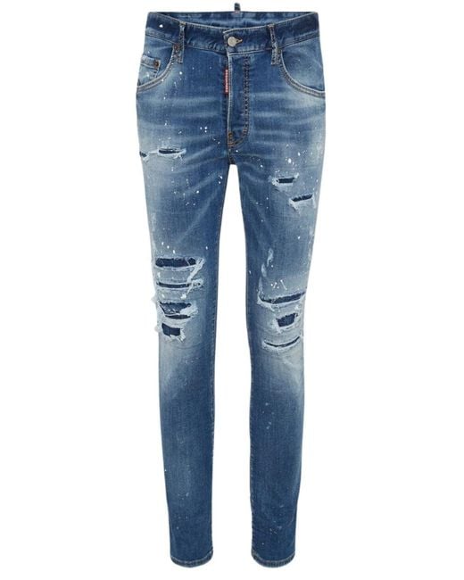 DSquared² Blue Distressed Paint Splatter Skater Jeans for men