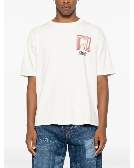 Rhude White Chevron Repeat Logo T-Shirt for men