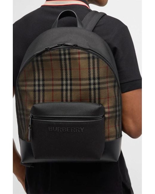 Burberry Black Mesh Checkered Backpack for men