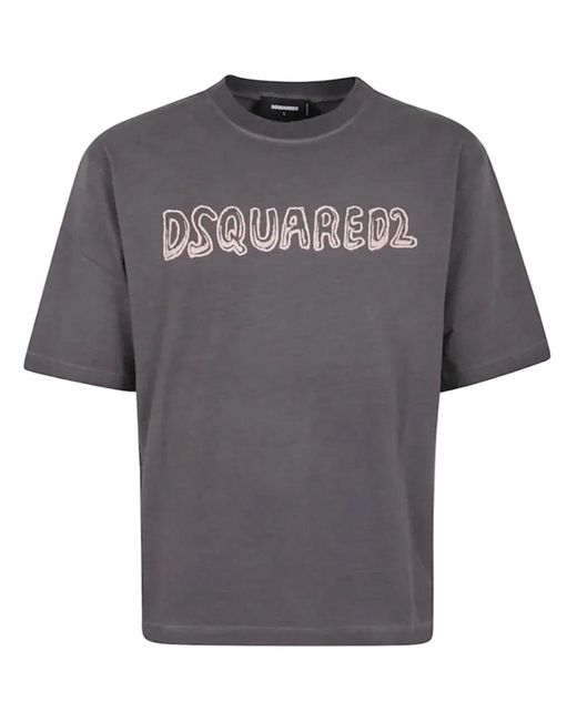 DSquared² Gray Loose Fit Fade Cartoon Logo T-Shirt for men