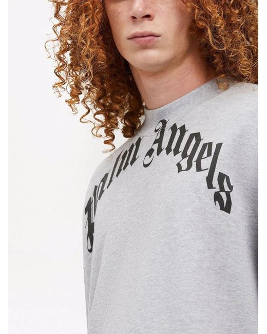 Palm Angels Gray Gd Curved Logo Print Sweatshirt for men