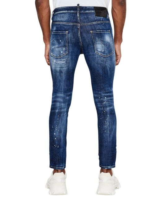 DSquared² Blue Badge Paint Splatter Jeans for men