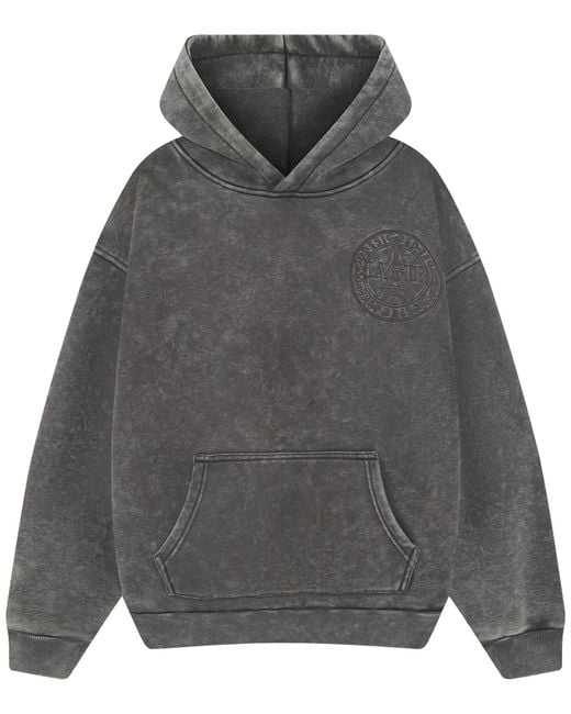 Magrit Gray Embroidered Acid Wash Hoodie for men