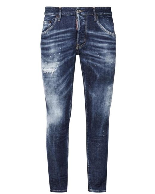 DSquared² Blue Badge Paint Splatter Jeans for men