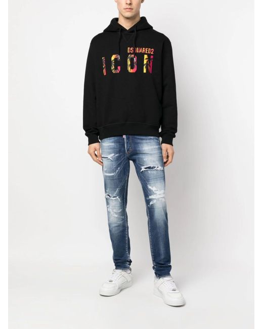 DSquared² Black Icon-Print Hooded Sweatshirt for men