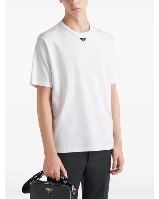 Prada White Triangle Plaque T-Shirt for men