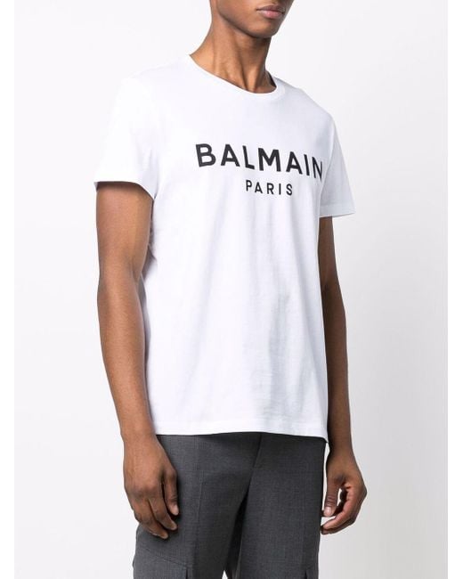 Balmain White T-Shirt With Printed Logo for men