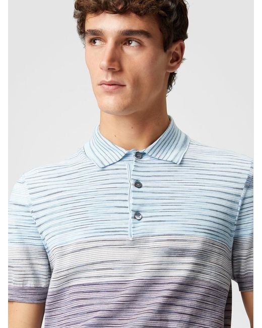 Missoni Blue Slub Pattern Polo for men