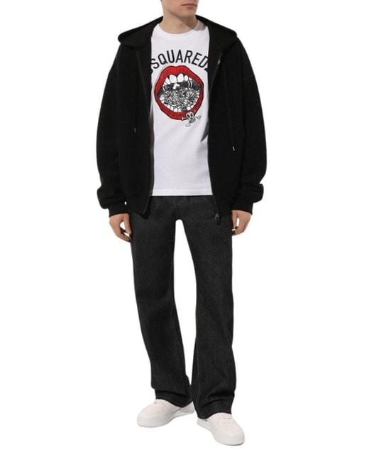 DSquared² White Mouth Skulls Graphic T-Shirt for men