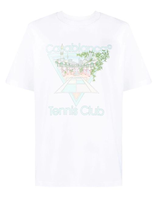Casablancabrand White Tennis Club Pastelle Print T-Shirt for men