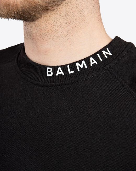 Balmain Black Collar Logo Print Sweatshirt for men