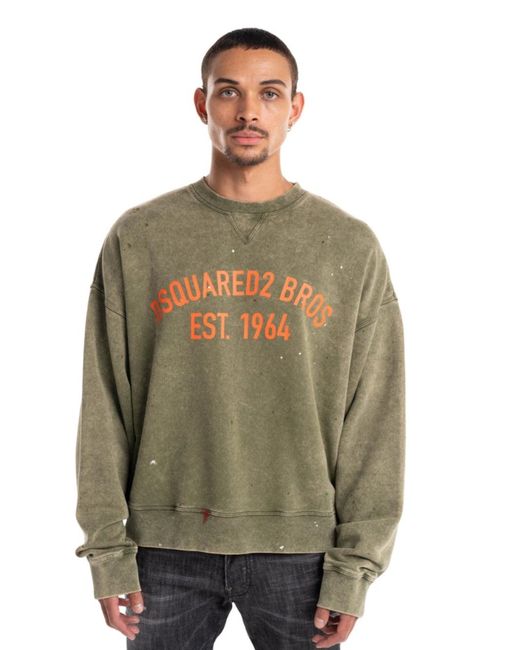 DSquared² Green Paint Splatter Military Sweatshirt for men