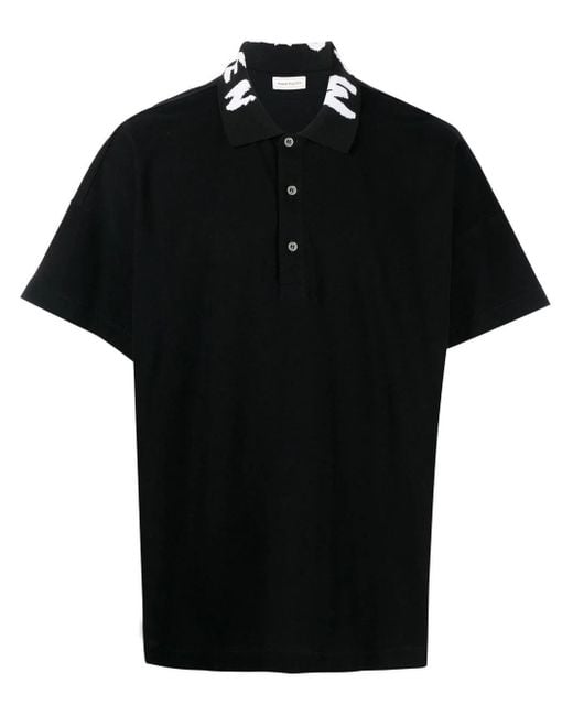 Alexander McQueen Black Graffiti Collar Logo Oversized Polo for men