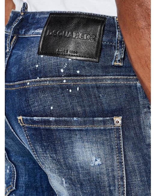 DSquared² Blue Badge Paint Splatter Jeans for men