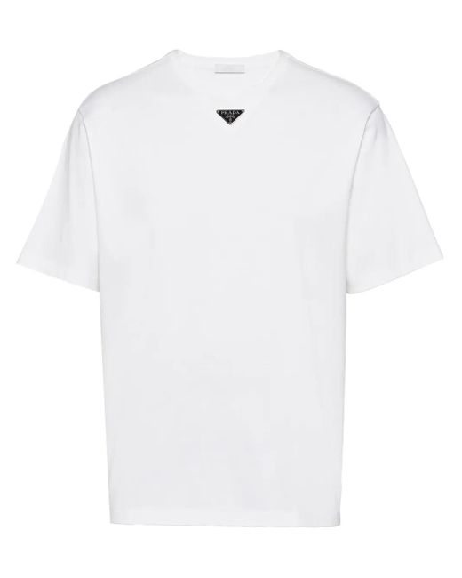 Prada White Triangle Plaque T-Shirt for men