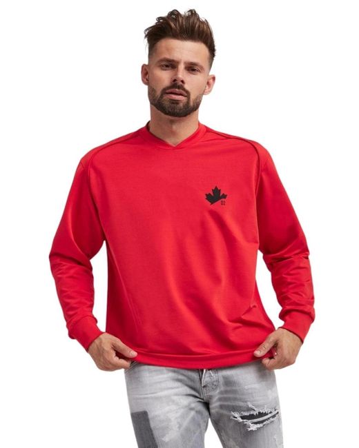 DSquared² Red Small Maple Leaf Logo Sweatshirt for men