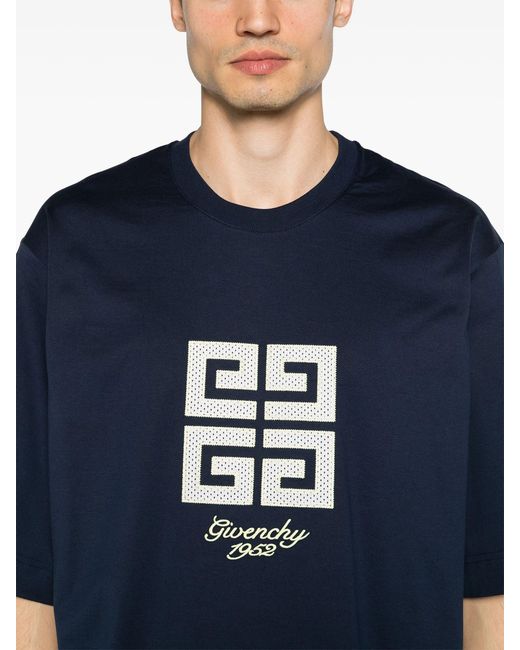 Givenchy Blue 4G 1952 Embroidered Logo Oversized T-Shirt for men