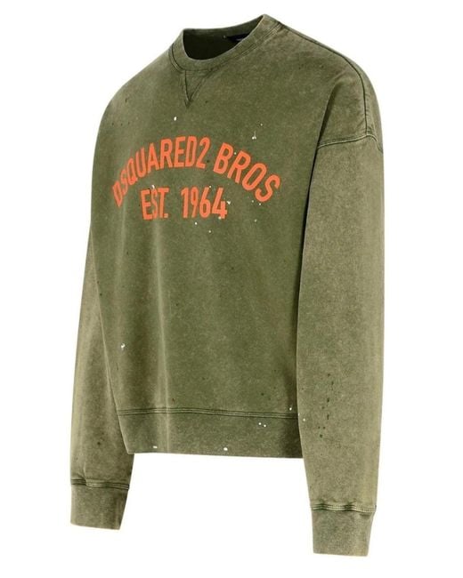 DSquared² Green Paint Splatter Military Sweatshirt for men