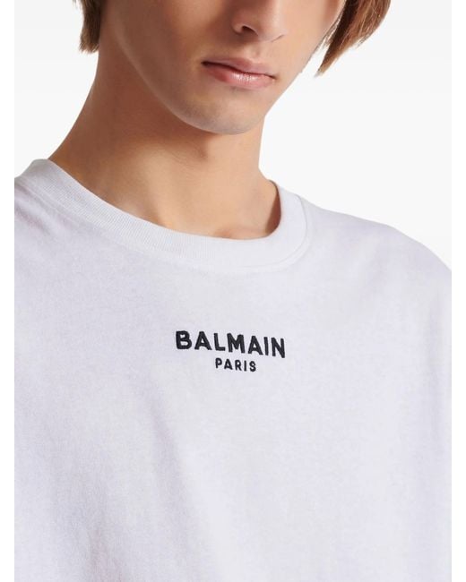 Balmain White Paris Small Embroidered Logo T-Shirt for men