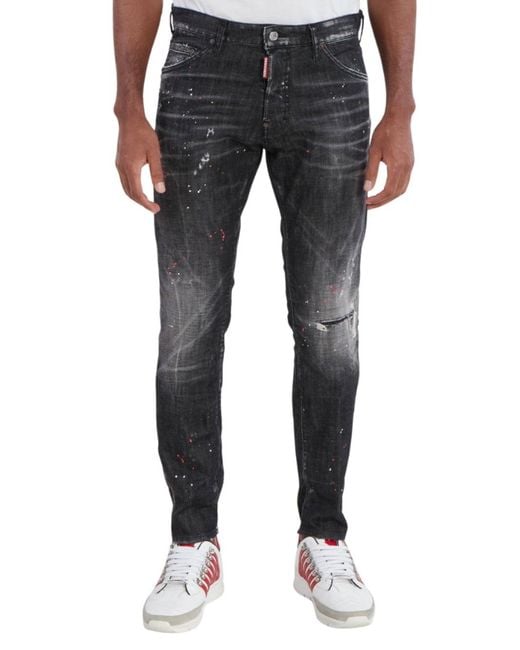 DSquared² Blue Paint Splatter Jeans for men