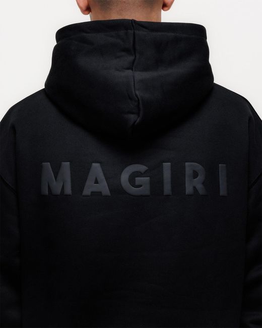Magrit Black Core Puff Printed Hoodie for men