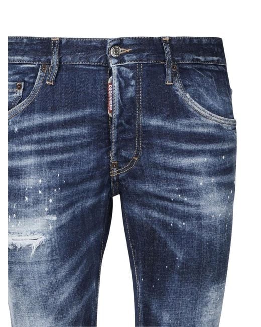 DSquared² Blue Badge Paint Splatter Jeans for men