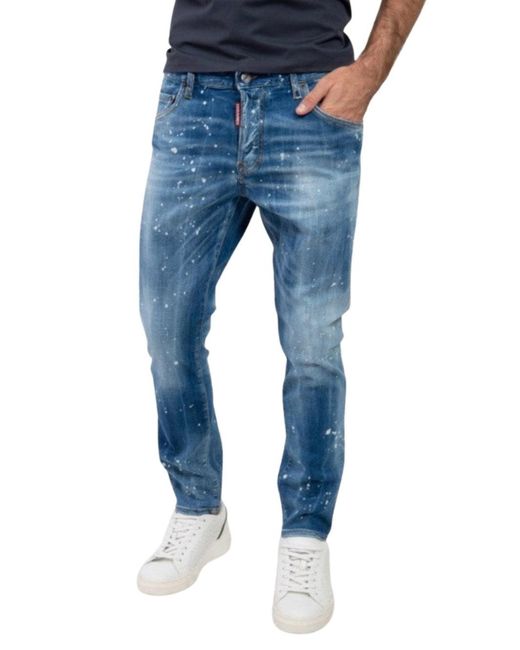 DSquared² Blue Bleach Paint Splatter Jeans for men