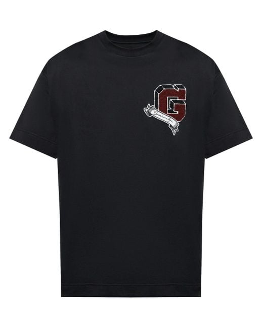 Givenchy Black Monogram College Embroidered Logo T-Shirt for men