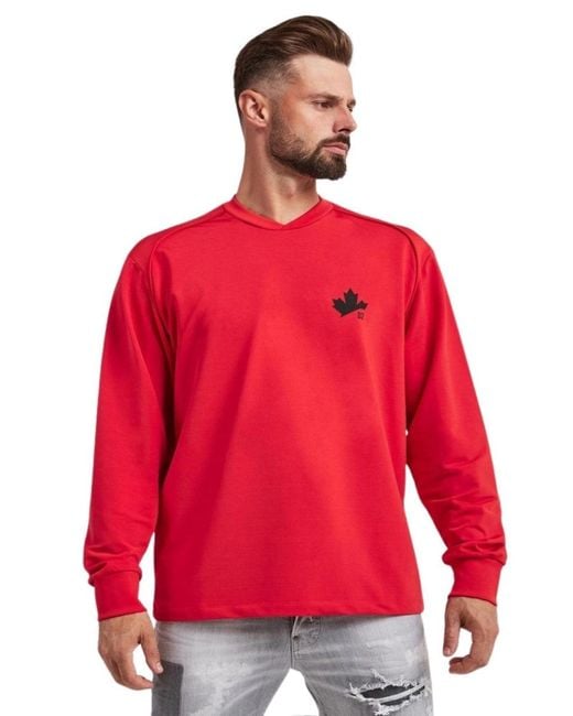 DSquared² Red Small Maple Leaf Logo Sweatshirt for men