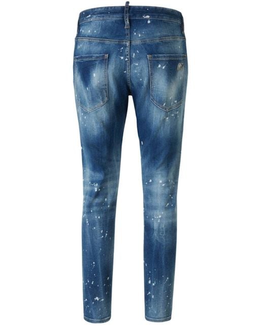 DSquared² Blue Bleach Paint Splatter Jeans for men