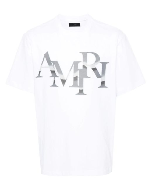 Amiri White Staggered Chrome Printed Logo T-Shirt for men