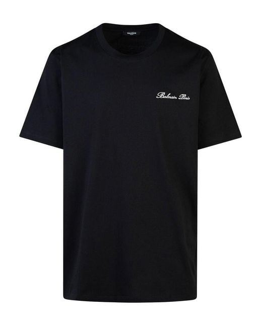 Balmain Black Logo Embroidered Loose Fit T-Shirt for men