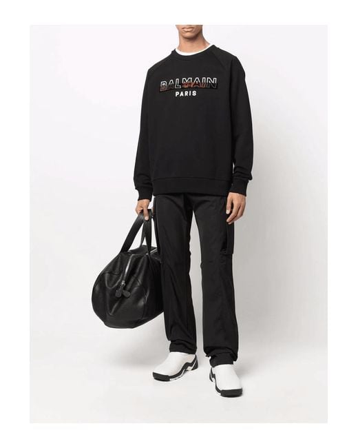 Balmain Black Textured Oversize Sweatshirt for men
