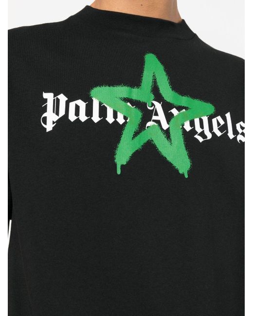 Palm Angels Black Star Sprayed Logo-Print T-Shirt for men