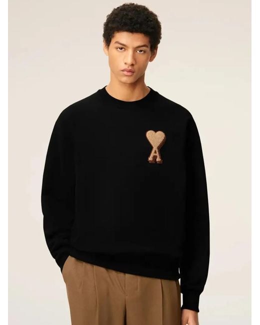 AMI Black Ami De Coeur Patch Logo Sweatshirt for men