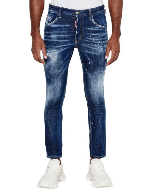 DSquared² Blue Badge Paint Splatter Jeans for men