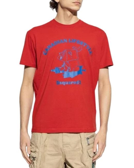 DSquared² Red Canadian Lifestyle Bear Designer T-Shirt for men