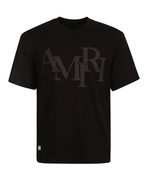 Amiri Black Staggered Logo Print T-Shirt for men