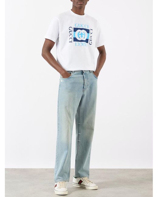Gucci Blue Interlocking 'G' Logo T-Shirt for men