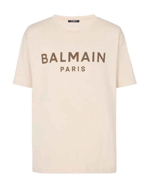 Balmain Natural Straight Fit Printed Tee Stone for men